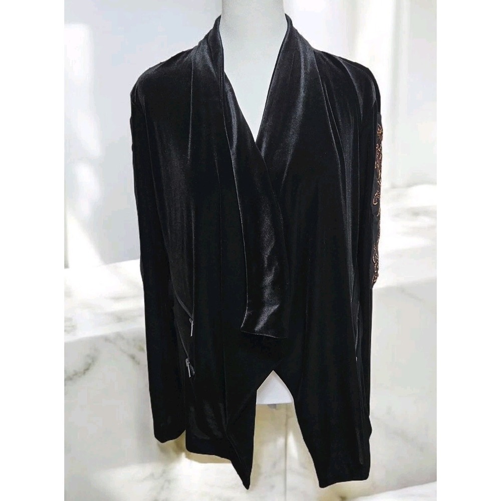Ruff Hewn Grey Black‎ Velour Wrap W/Sequins & Beads Women's Size L  Soft
